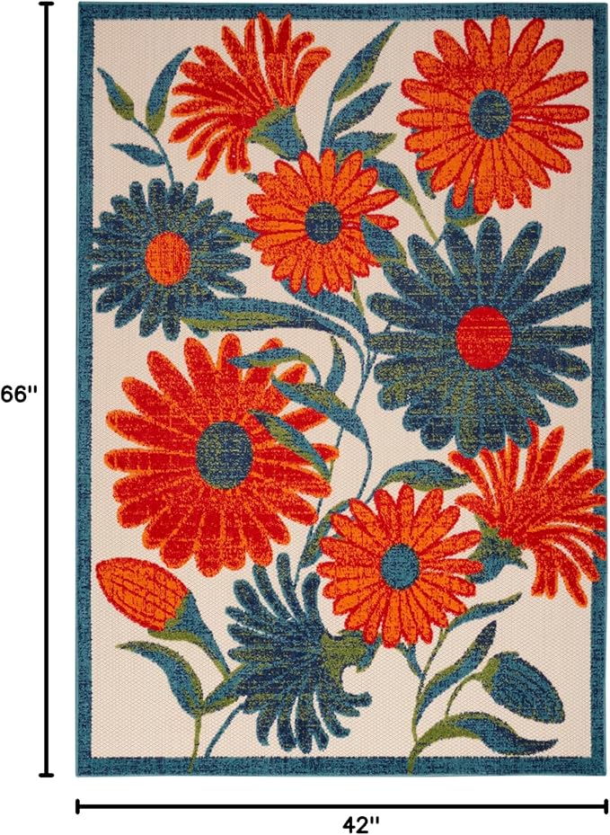 Nourison Home Aloha Ivory Multicolor 3'6" x 5'6" Area Rug - Easy Clean, Non Shedding, Bed Room, Living Room, Dining Room, Kitchen (4' x 6')