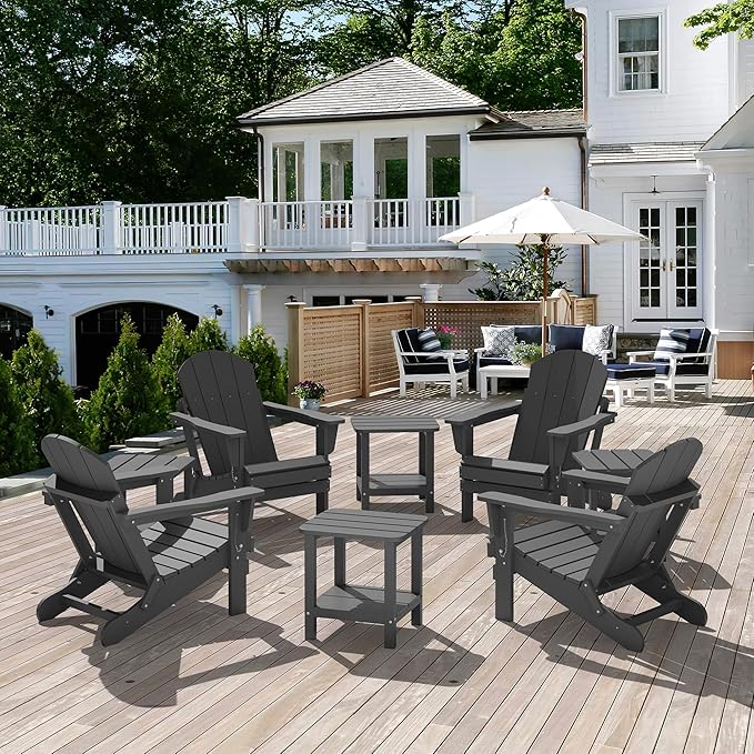 SERWALL Adirondack Table Set of 2, Outdoor Side Table- Gray