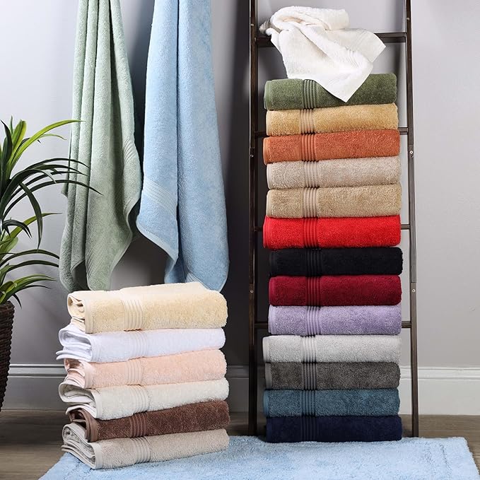 Superior Heritage Egyptian Cotton Bath Towel Set, Large Body Towels for Home Bathroom, Master, Guest Bath Decor, Plush, Absorbent Basics, Spa, Hotel, Resort, Luxury Essentials, Set of 4, Silver