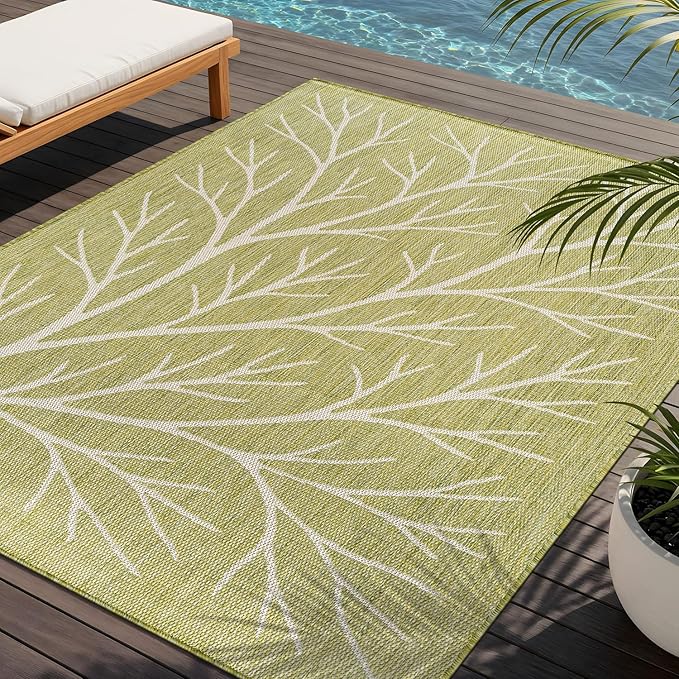 Washable Indoor Outdoor Rug 6x9 Modern Area Rugs Branch Pattern Non Shedding Waterproof Easy Clean Patio Deck Porch Living Room Bedroom Garden RV (6 X 9 Olive)