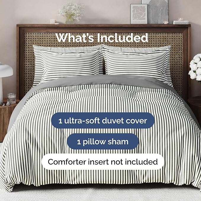 Duvet Cover Twin/Twin XL Size - Extra Soft Twin/Twin XL Size Duvet Cover - Lightweight, Breathable & Cozy w/Zipper Closures and Ties - 68" x 90" Inches - (Grey Stripes 2) Comforter Not Included
