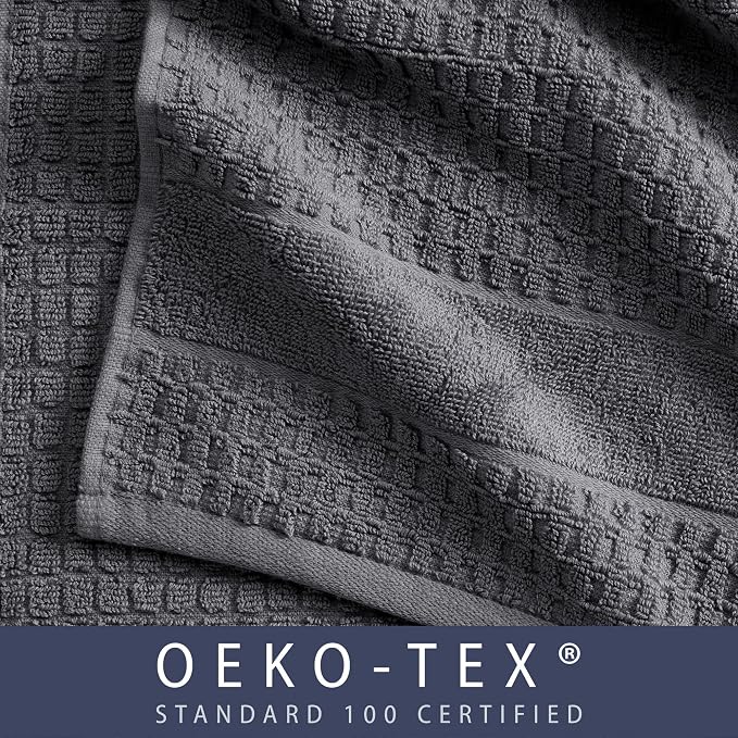 Market & Place 100% Cotton Super Soft Luxury Towel Set | Quick-Dry and Highly Absorbent | Waffle Textured | 550 GSM | 2 Bath Towels, 2 Hand Towels, & 2 Washcloths | Harper Collection (Dark Grey)