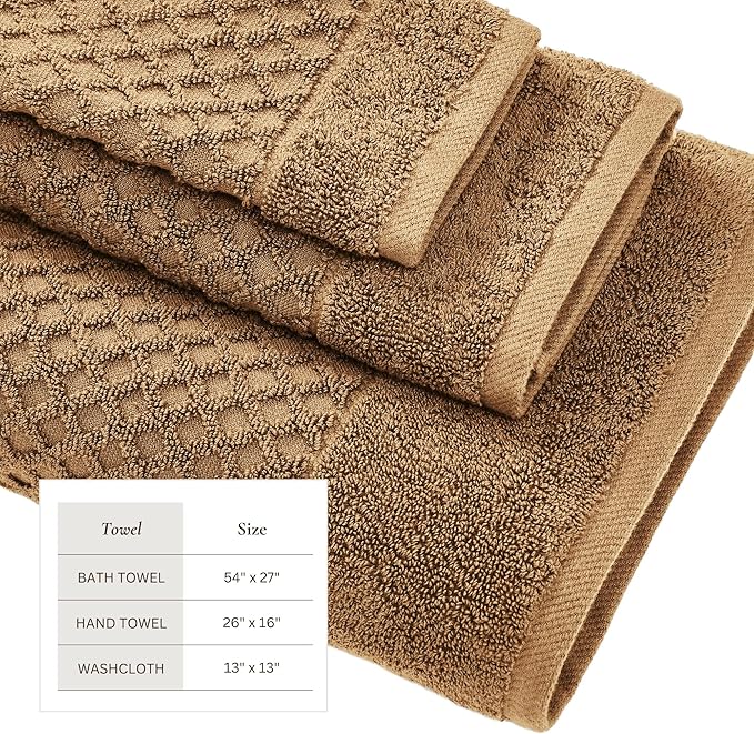 Great Bay Home Bath Towels - 100% Cotton 6 Piece Towel Set - Diamond Waffle Weave - Absorbent, Durable, Quick-Dry Towels for Bathroom (Mocha)