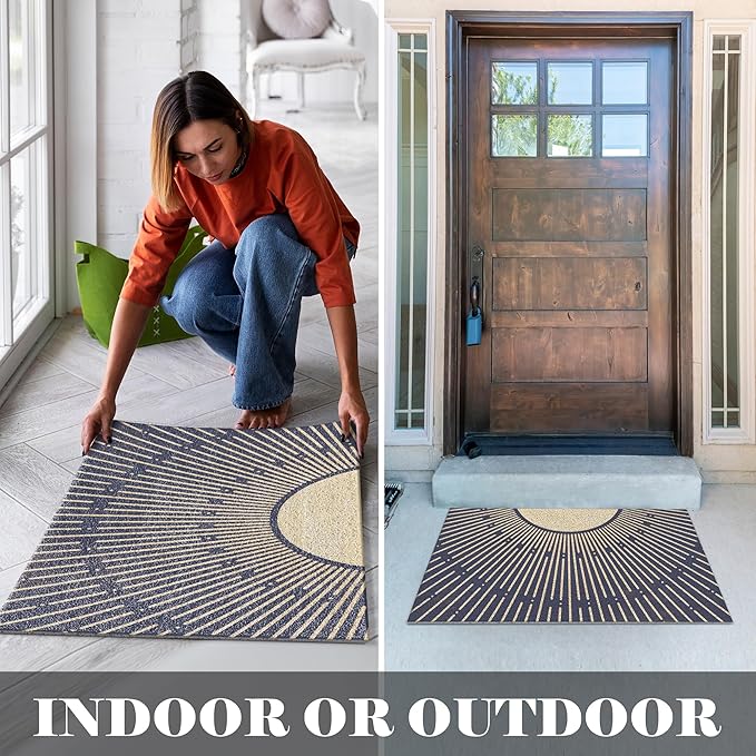 Boho Door Mats Outdoor - Boho Terracotta Sun Front Doormat,Welcome Mat, Sun Bath Mat,Bohemian Door Mats Doormat Outdoor Indoor Entrance, Indoor DoorMats for Entryway, 17x30 Inch（Black）