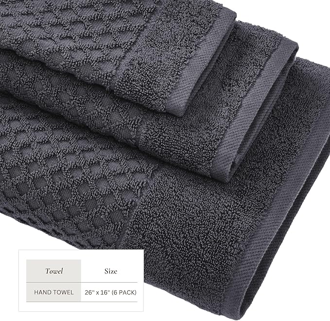 Great Bay Home Hand Towels - 100% Cotton 6 Pack 26x16 Hand Towel Set - Absorbent, Durable, Quick-Dry Towels for Bathroom (Stone Blue)