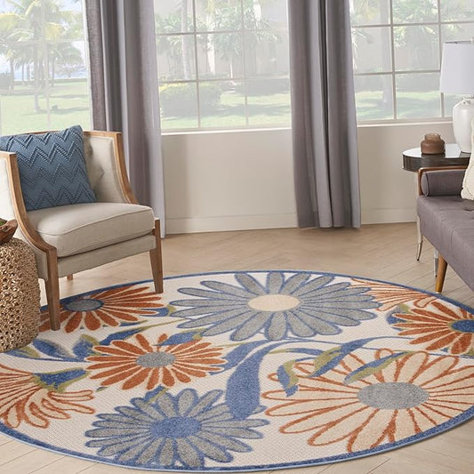 Nourison Home Aloha Beige Multicolor 7'10" x Round Area Rug - Easy Clean, Non Shedding, Bed Room, Living Room, Dining Room, Kitchen (8' x Round)