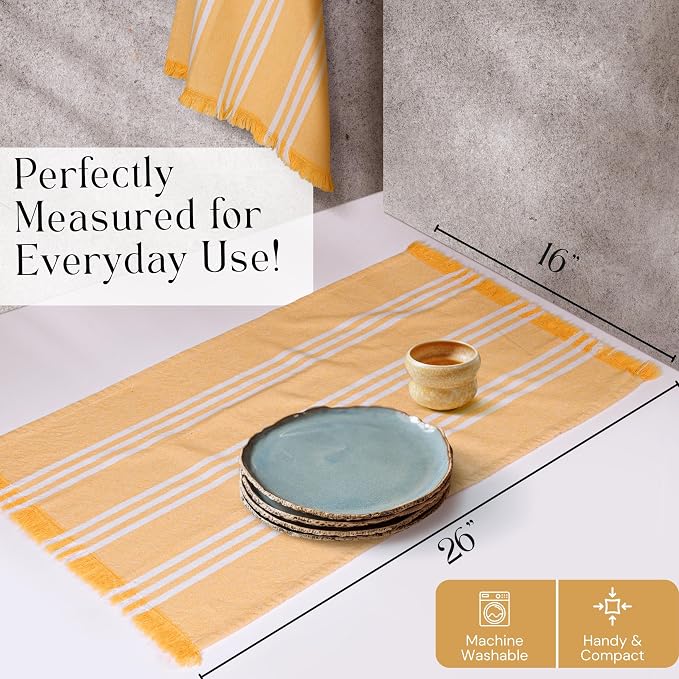Stripe Kitchen Towels 12 Pack, 16x26 Inches, Dish Cloths for Drying, Wiping, Absorbent Tea Towels, Washable Rags, Reusable Cleaning Cloths for Everyday Kitchen Tasks - Mustard Yellow
