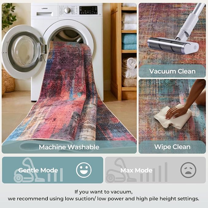 Kokia Abstract Area Rugs Washable Indoor 6x9 Rug Boho Distressed Retro Low Pile Non-Slip Non-Shedding Brick Ochre Carpet Bedroom Living Room Dining Room, Oslo Cave