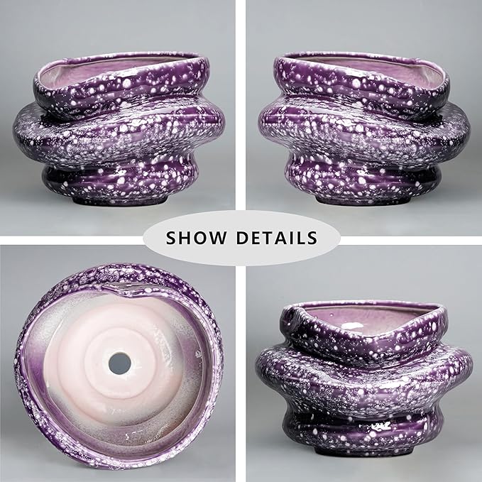 Ceramic Pots for Plants - 10.6 Inch Ceramic Plant Pots Indoor with Drainage Hole, Unique Planters for Indoor Outdoor Plants, Decorative Planter, Garden Room Decor, Housewarming Gifts, Purple