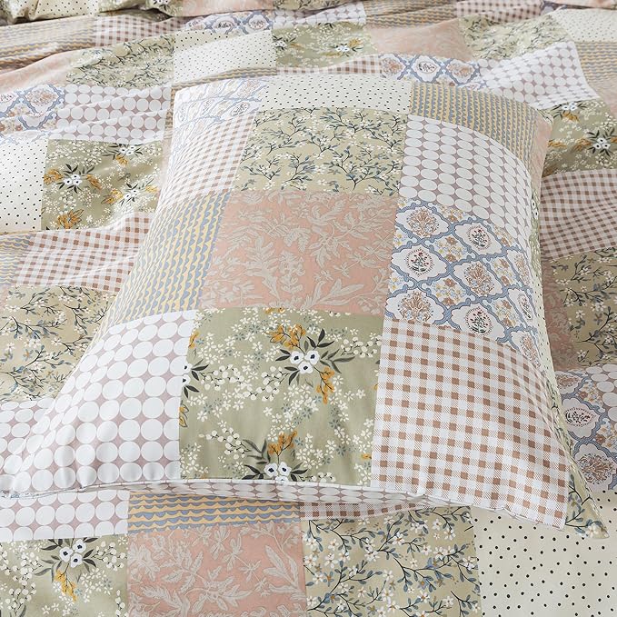 HoneiLife Duvet Dover King Size - 100% Cotton Comforter Cover, Patchwork Bedlinen Set with Zipper Closure & Corner Ties, 3-PC Rustic Comforter Cover Sets
