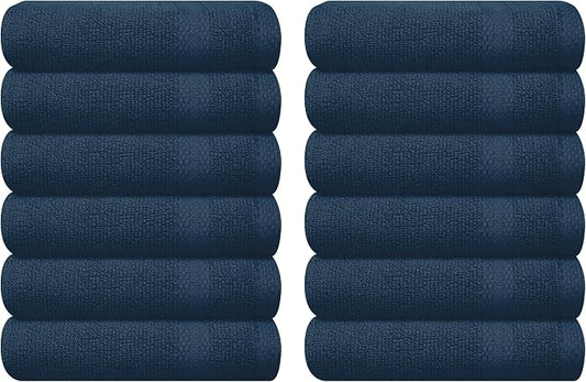 GLAMBURG Ultra Soft 12-Piece Washcloths Set 13x13-100% Ringspun Cotton - Durable & Highly Absorbent Face Towels - Ideal for use in Bathroom, Kitchen, Gym, Spa & General Cleaning - Mineral Blue