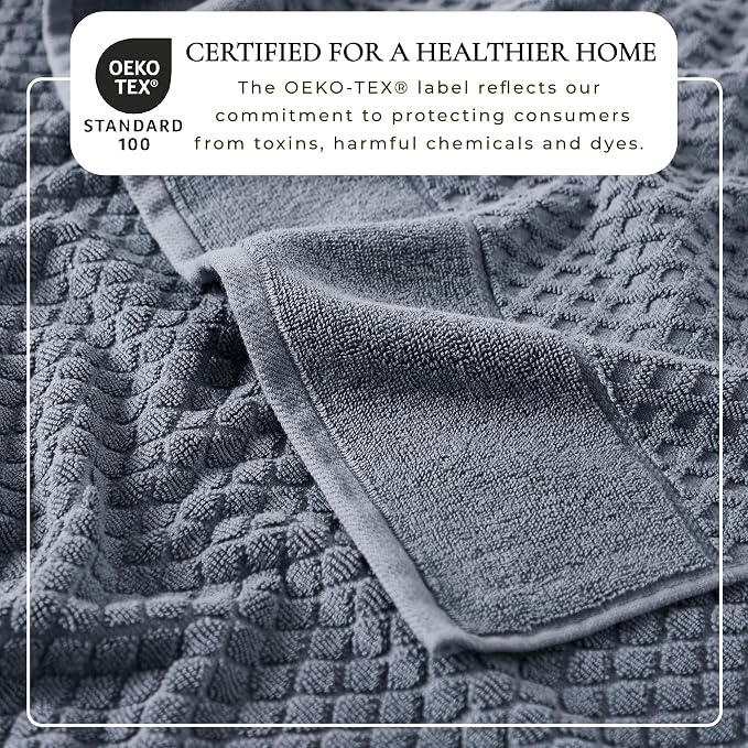 Great Bay Home Bath Towels - 100% Cotton 6 Piece Towel Set - Diamond Waffle Weave - Absorbent, Durable, Quick-Dry Towels for Bathroom (Blue)