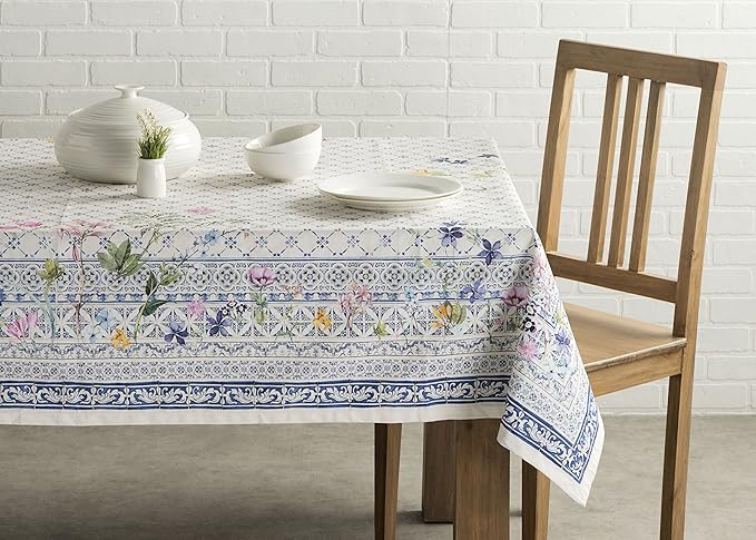 Maison d' Hermine Table Cloth Rectangle Table 100% Cotton 54 x 72 Inches Tablecloth Reusable Decorative for Dining Room Farmhouse Home Valentines Day Decorations Spring Summer - Faience