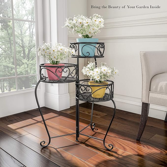 Pure Garden Tricycle Plant Stand 2-Tiered Indoor or Outdoor Decorative Vintage-Look Metal Display for Patio, Deck, Home or Lawn (Black)