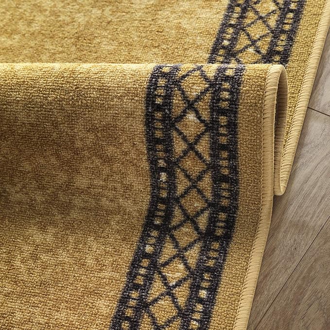 Antep Rugs Alfombras Modern Bordered 2x10 Non-Skid (Non-Slip) Low Profile Pile Rubber Backing Indoor Area Runner Rugs (Brown, 2' x 10')