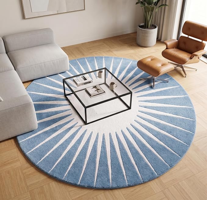 Restoration and Renovation Modern Round Area Rug – Hand-Tufted with 100% NZ Wool, Thick & Soft Circular Carpet for Living Room, Bedroom & Dining Room Decor (Sky Blue, 4' Round)