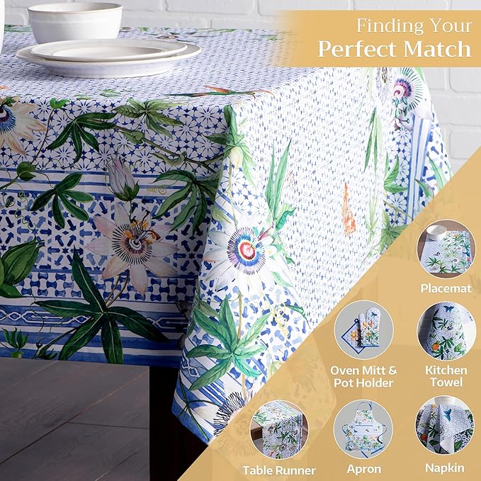 Maison d' Hermine Table Cloth Rectangle Table 100% Cotton 70 x 108 Inches Tablecloth Reusable Decorative for Dining Room Farmhouse Home Valentines Day Decorations Spring Summer - Passiflora