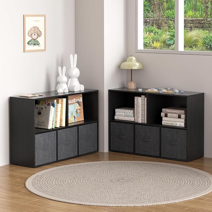 Wooden 5 Cube Storage Organizer with Closed Back Panel,White Cube Shelf Cubby Storage Organizers with Compartments for Living,Bookshelf,Organizers Easy to Install (Black, 5 Cube)