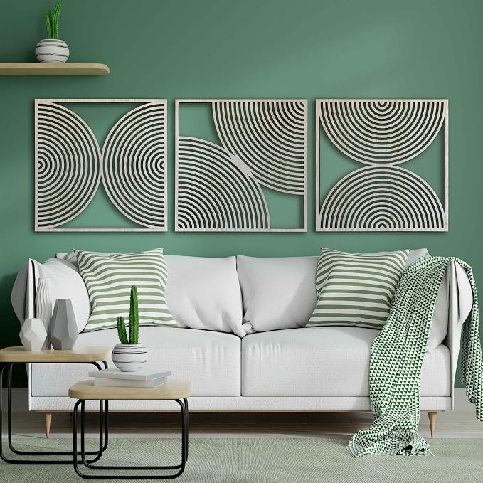 Mid Century Modern Wall Art Wood, Large Wood Wall Art with Midcentury Modern Style, Set of 3 Wooden Mid Century Wall Art, Boho Home Gift