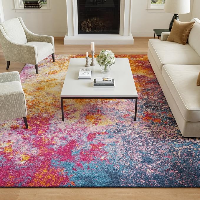 Nourison Home Passion Sunburst 8' x 10' Area-Rug, Modern, Abstract, Easy-Cleaning, Non Shedding, Bed Room, Living Room, Dining Room, Kitchen