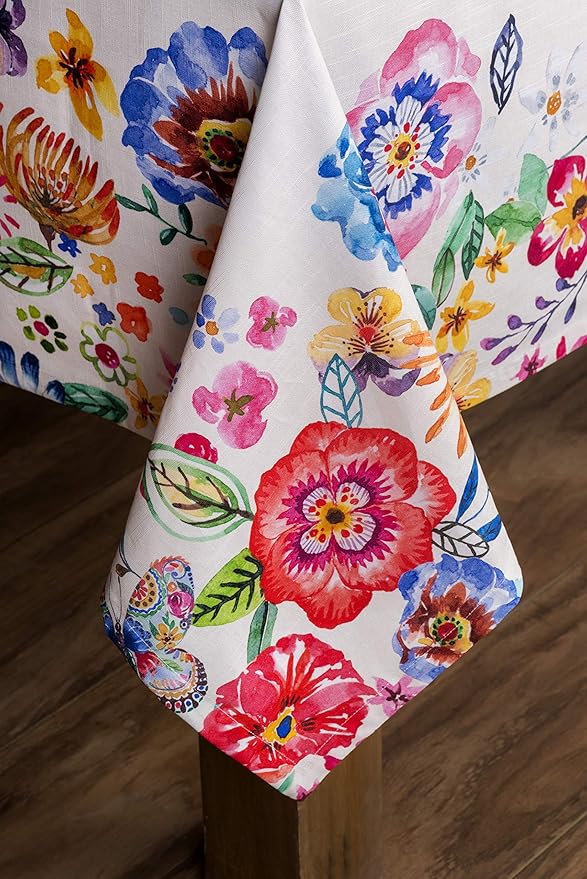 Maison d' Hermine Table Cloth Rectangle Table 100% Cotton 70 x 90 Inches Tablecloth Reusable Decorative for Dining Room Farmhouse Valentines Day Decorations Spring Summer - Happy Florals - High Summer