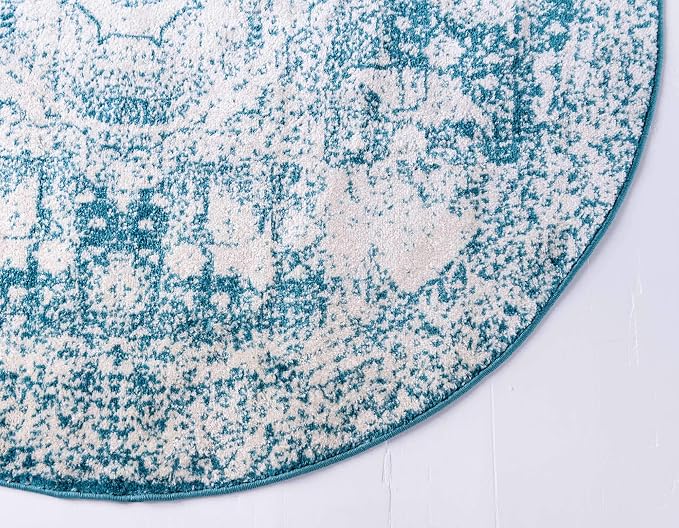 Unique Loom Bromley Collection Area Rug - Wells (8' Round, Turquoise/ Ivory)