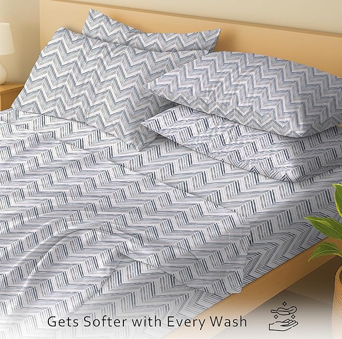 RUVANTI 100% Cotton Percale Sheets Full Size 6 Piece Set, Cooling Bed Sheets for Hot Sleepers, Deep Pocket 16”, Breathable Lightweight & Durable, Crisp Hotel Style Sheets, Inverted Streak