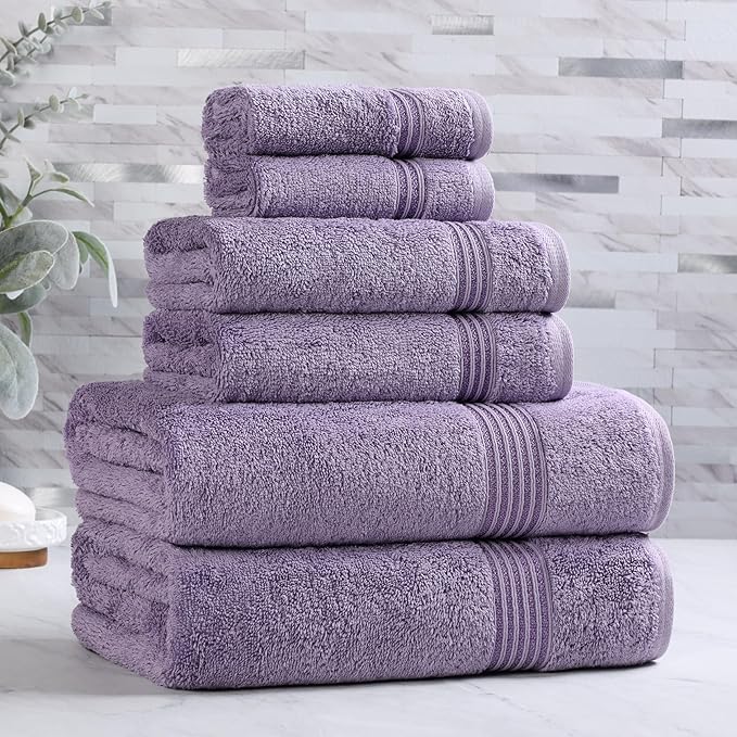 Superior Heritage Egyptian Cotton 6 Piece Towel Set, Heavyweight Towels for Bathroom, Guest Bath, Luxury Home Decor, Plush Absorbent Essentials, Includes 2 Bath, 2 Hand, 2 Face Towels, Royal Purple