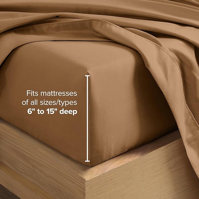 Bare Home Twin XL Sheet Set - 1800 Ultra-Soft Microfiber Twin Extra Long Bed Sheets - Double Brushed - Deep Pockets - Easy Fit - 3 Piece Set - Bedding Sheets & Pillowcases (Twin XL, Caramel)