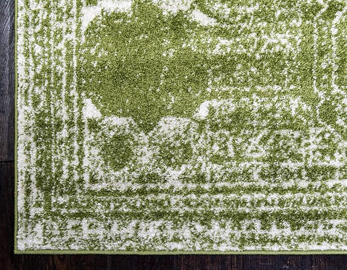 Unique Loom Bromley Collection Area Rug - Wells (2' x 8' Runner, Green/ Ivory)