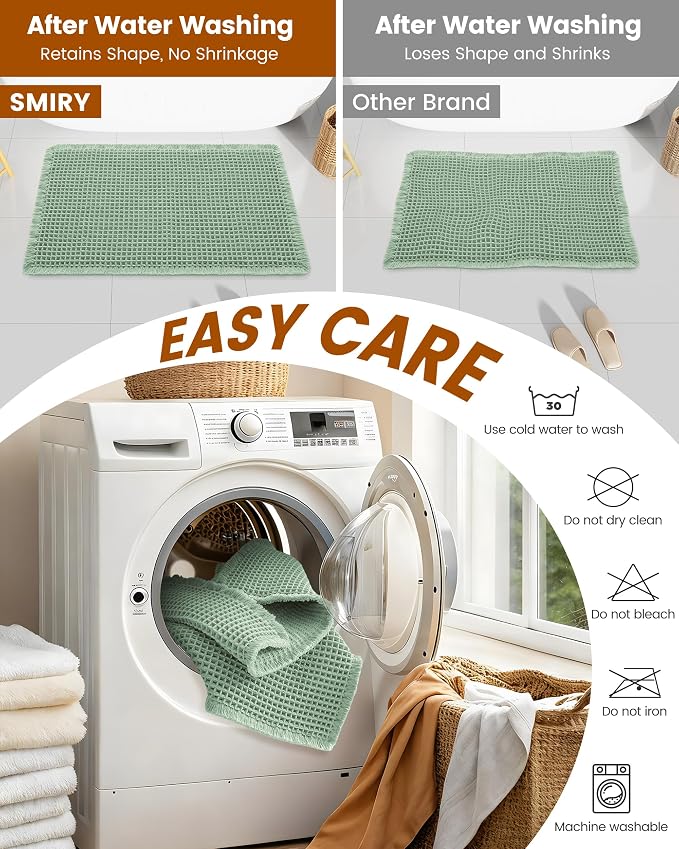 Smiry Waffle Bath Mat 30x20, Extra Soft Absorbent Bathroom Rugs, Non Slip Machine Washable Quick Dry Bath Rugs for Bathroom Floor, Tub, Shower, Home Decor Accessories, Sage Green