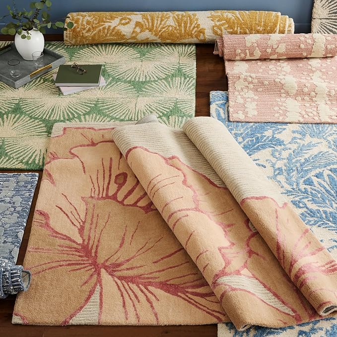 Nicole Miller New York Kendall Fluted Geo Handcrafted Area Rug, 100% Wool Rug, Rose, 3'x5'