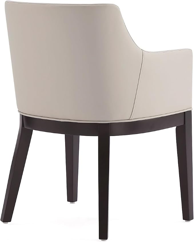 Manhattan Comfort Gansevoort Modern Faux Leather Dining Chair with Arms, Leatherette Upholstery on Solid Beech Wood Frame, Accent Furniture for Kitchen Table or Office, Set of 1, Stone Grey
