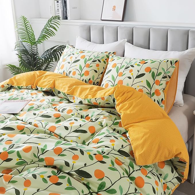 HoneiLife Cotton Duvet Cover Twin- Floral Comforter Cover 2-PC, Soft & Breathable Flower Bedding Duvet Cover Sets with Zipper Closure & Corner Ties, Wildflower Comforter Cover Sets, Fruit