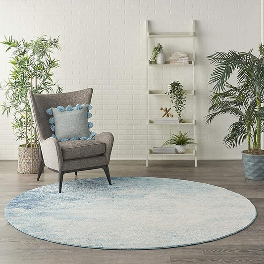 Nourison Home Passion Navy/Light Blue 8' x Round Area-Rug, Modern, Abstract, Easy-Cleaning, Non Shedding, Bed Room, Living Room, Dining Room, Kitchen, (8' Round)