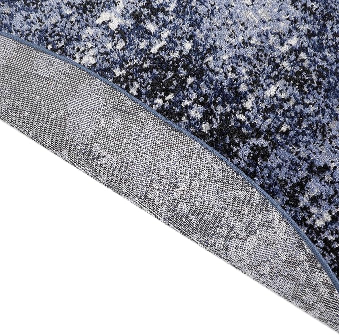 Nourison Home Passion Light Blue Black 4' x Round Area Rug - Easy Clean, Non Shedding, Bed Room, Living Room, Dining Room, Kitchen (4' x Round)