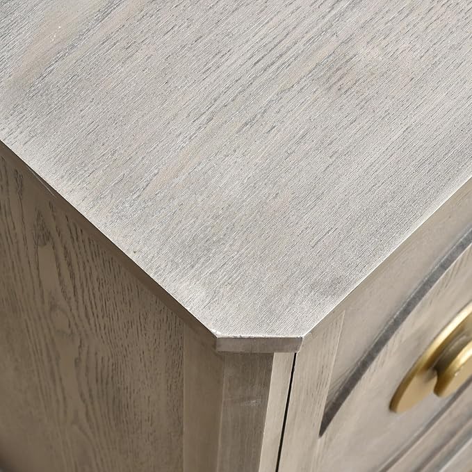 eHemco Art Deco End Table with Gold Accent Knob, Rectangular Side Table with Storage, Modern Retro Style, 18 x 14 x 30.5 Inches, Light Gray