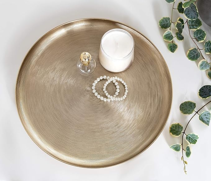 Kate and Laurel Stovring Mid-Century Tray, 16 Inch Diameter, Gold, Modern Tray for Serving, Storage, and Display