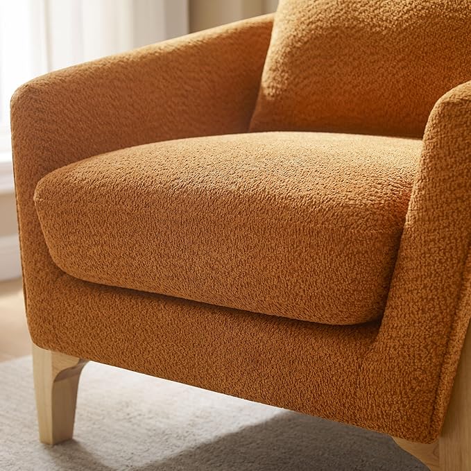 VANOMi Accent Chair 31" Oversized Reading Chair Comfy Upholstered Boucle Lounge Armchair, Modern Living Room Chair with Back Pillow,Single Sofa Chair for Bedroom, Office, Orange