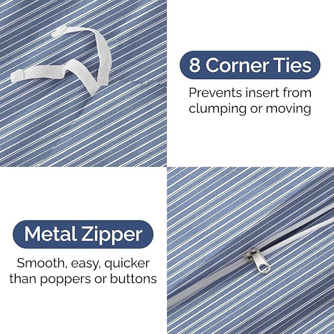 Duvet Cover Twin/Twin XL Size - Extra Soft Twin/Twin XL Size Duvet Cover - Lightweight, Breathable & Cozy w/Zipper Closures and Ties - 68" x 90" Inches - (Blue Stripes 3) Comforter Not Included