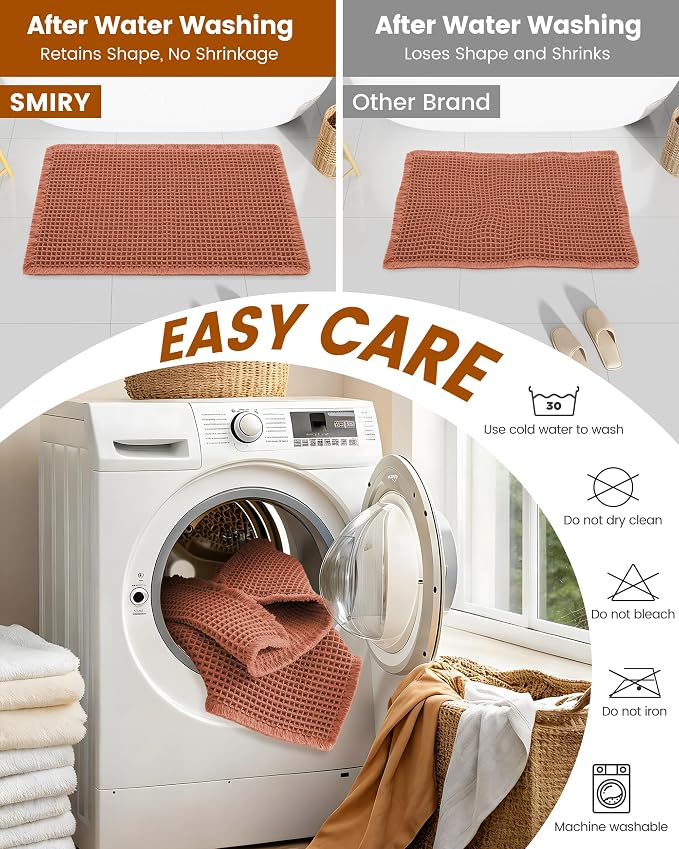 Smiry Waffle Bath Mat 72x24, Extra Soft Absorbent Bathroom Rugs, Non Slip Machine Washable Quick Dry Bath Rugs for Bathroom Floor, Tub, Shower, Home Decor Accessories, Orange