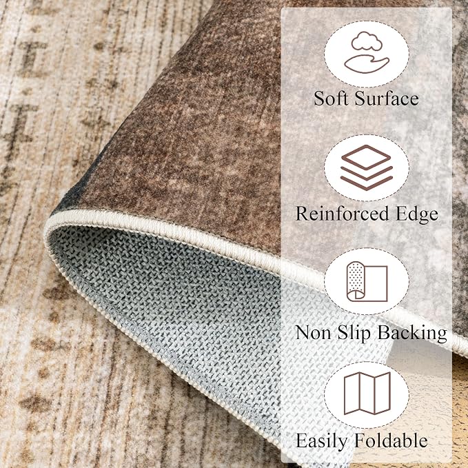 Modern Geometric Patchwork Indoor Runner Rug for Living Room, Beige 2.7'x 8' Large Rug Rockwood Collection Hardwood Floors Decor for Bedroom, Beige Throw Carpet for Office Entryway Dining Room