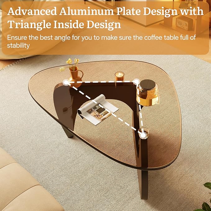 Coffee Tables Glass Small Farmhouse Coffee Table Mid-Century Modern Wood Center Table for Living Room, Black Brown, 32 Inch