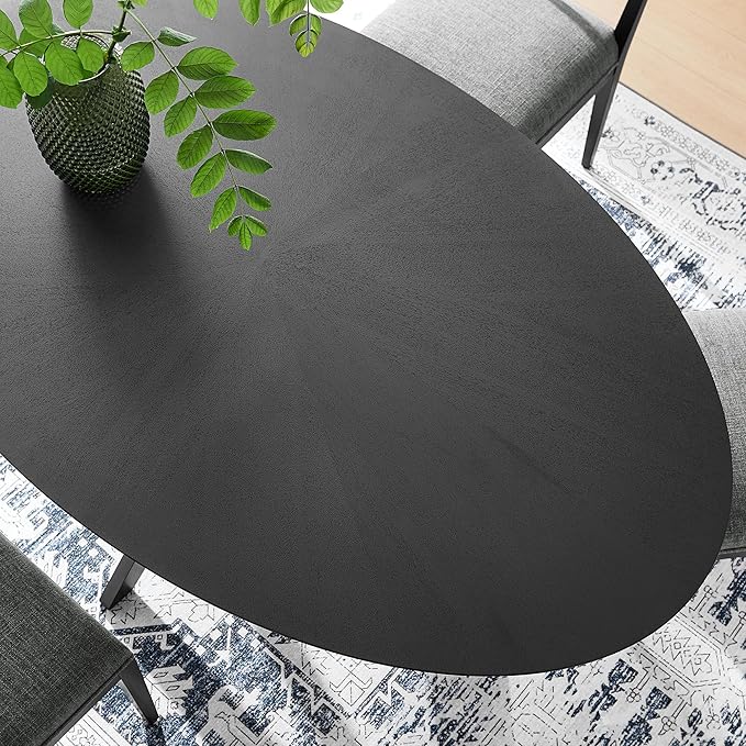 Modway Crossroads 71" Oval Wood Dining Table, Wood Veneer, Seats 6, Easy to Assemble in Black