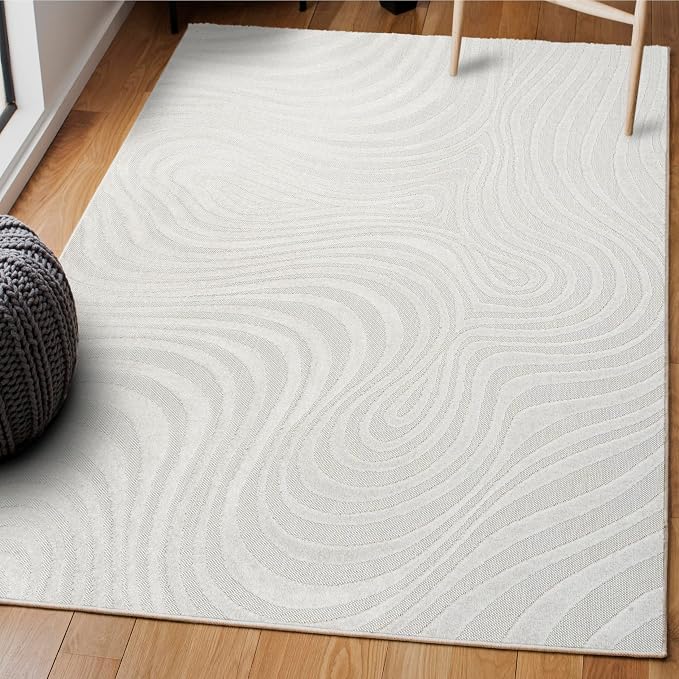 JONATHAN Y Maribo High-Low Abstract Striped Cream/Ivory 9x12 Indoor/Outdoor Area Rug, Pet Friendly, Non-Shedding, Stain Resistant, Easy-Cleaning for Backyard, Patio, Porch (SCN103A-9)