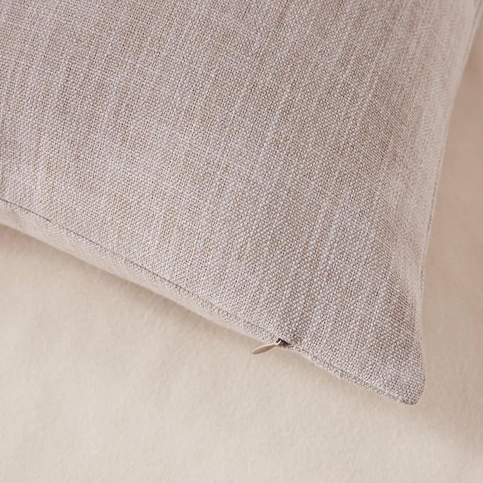 ZeeMart Rustic Cotton Linen Lumbar Throw Pillow Covers Set of 2, 12x20 Inch Taupe, Farmhouse Style Decorative Couch Pillow Cases Beige Cushion Covers for Sofa Bed Living Room Home Decor