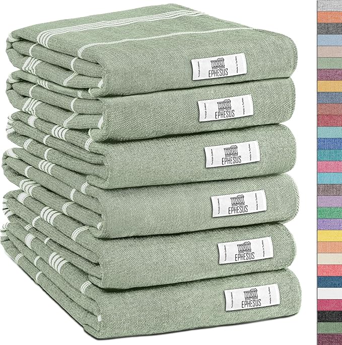 Hand Towels - Set of 6 | 18" x 30" - Decorative Turkish Hand Towel for Bathroom, Kitchen, Guest, Face, Hair, Tea, Dishcloth (Sultan, Apple Green)