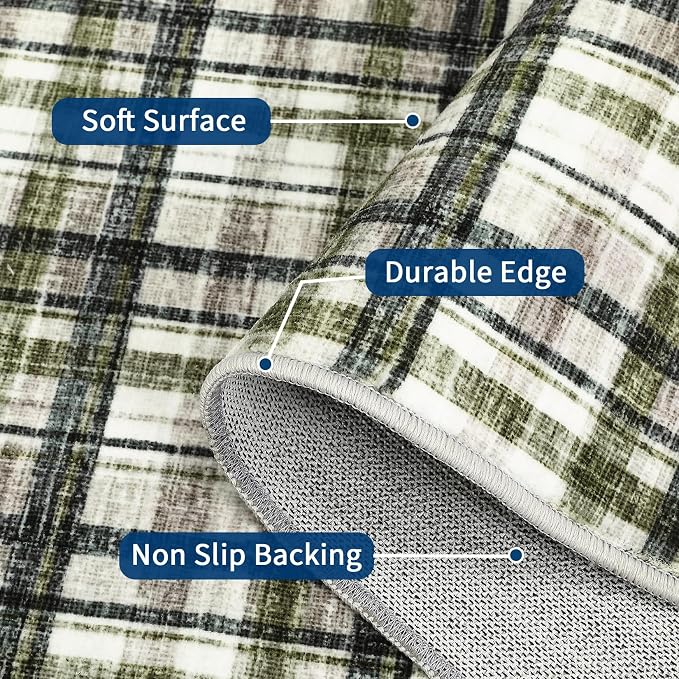 2x10 Runner Rug Bathroom Rugs Non Slip Machine Washable Hallway Rug Modern Soft Non-Shedding Kitchen Runners for Bathroom Bedroom Entryway Nursery, Green&Taupe
