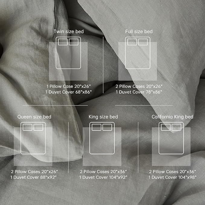Simple&Opulence 100% Linen Duvet Cover Set, 3 PCS Ultimate Grey Duvet Cover King Size, Breathable Soft Comfy Linen Bedding Comforter Cover with 2 Pillowcases(Ultimate Grey, 104"x92")