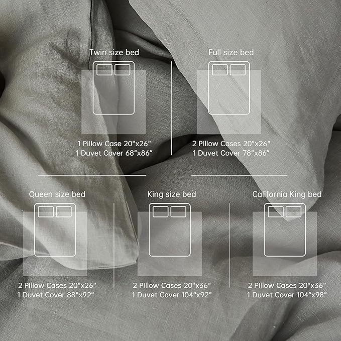Simple&Opulence 100% Linen Duvet Cover Set, 3 PCS Ultimate Grey Duvet Cover Queen Size, Breathable Soft Comfy Linen Bedding Comforter Cover with 2 Pillowcases(Ultimate Grey, 88"x92")